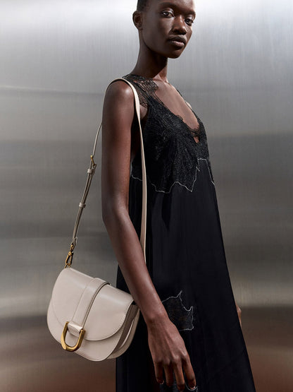 Gabine Leather Saddle Bag - Oat | CHARLES & KEITH