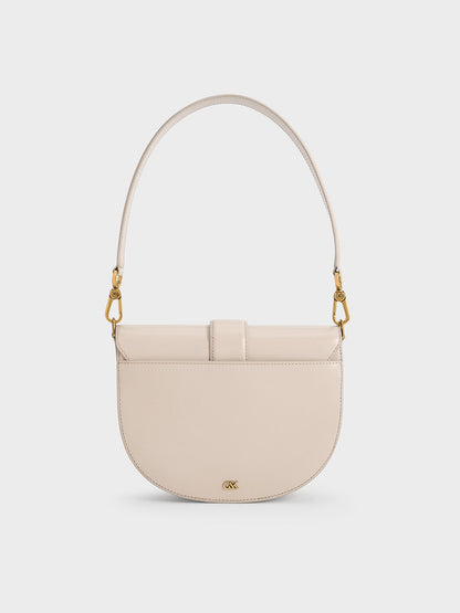 Gabine Leather Saddle Bag - Oat | CHARLES & KEITH