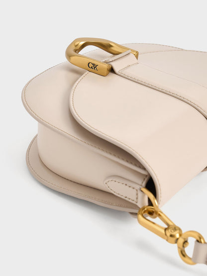 Gabine Leather Saddle Bag - Oat | CHARLES & KEITH