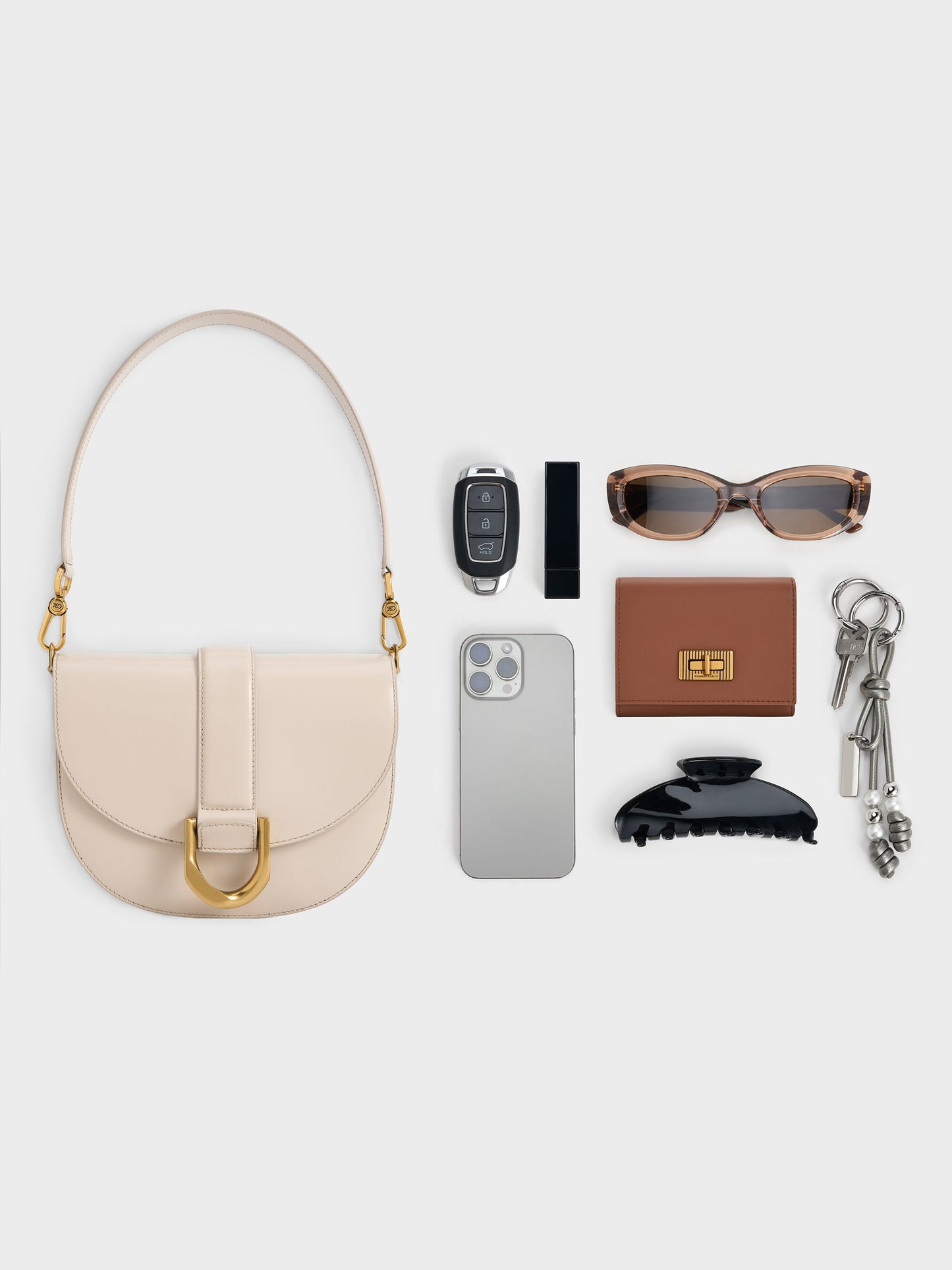 Gabine Leather Saddle Bag - Oat | CHARLES & KEITH