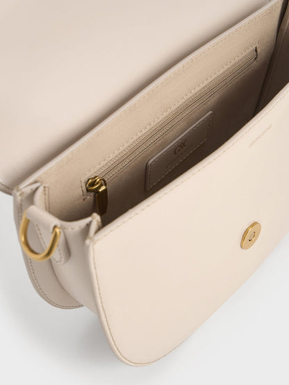 Gabine Leather Saddle Bag - Oat | CHARLES & KEITH