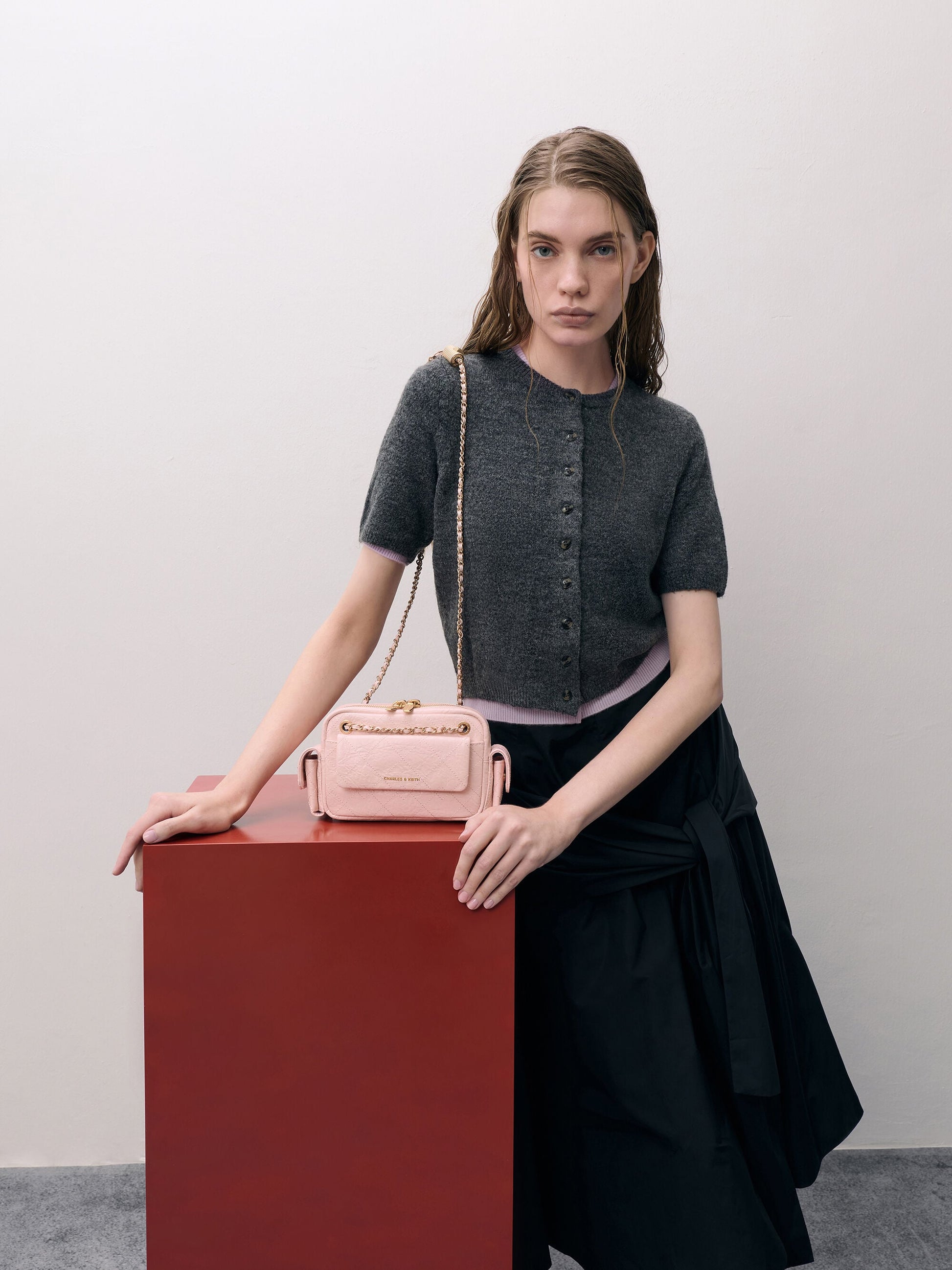 Duo Quilted Crossbody Bag - Soft Pink | CHARLES & KEITH