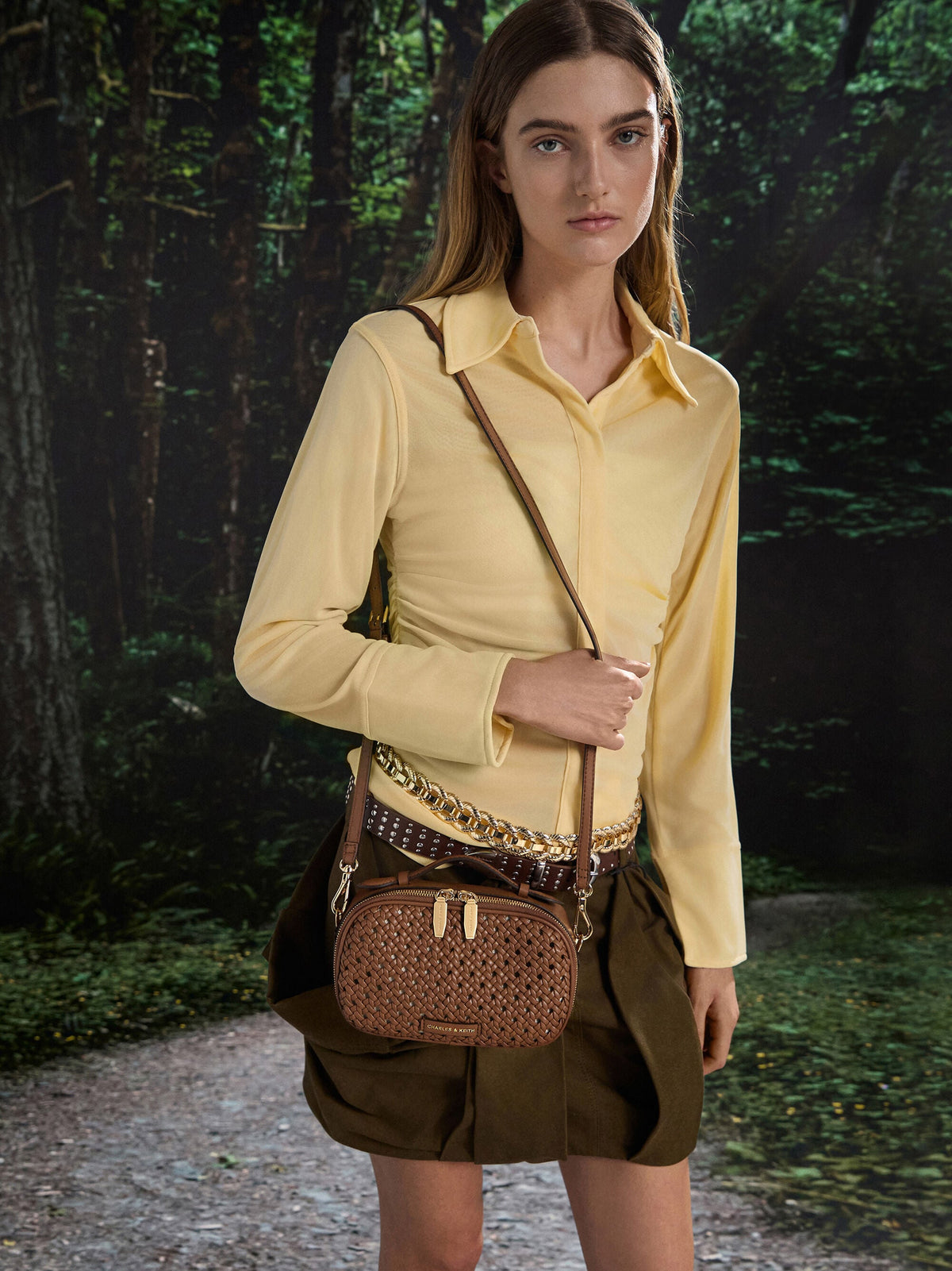 Azure Woven Crossbody Bag - Chocolate | CHARLES & KEITH