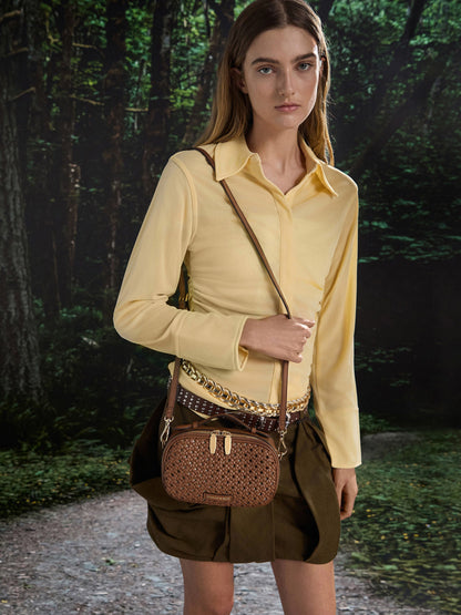 Azure Woven Crossbody Bag - Chocolate | CHARLES & KEITH
