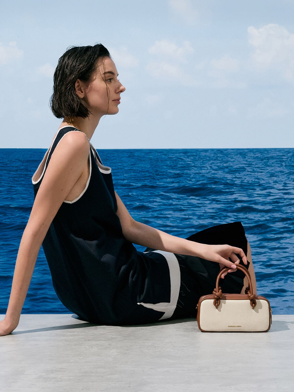 Sammie Canvas Knotted-Handle Boxy Bag - Taupe Canvas | CHARLES & KEITH