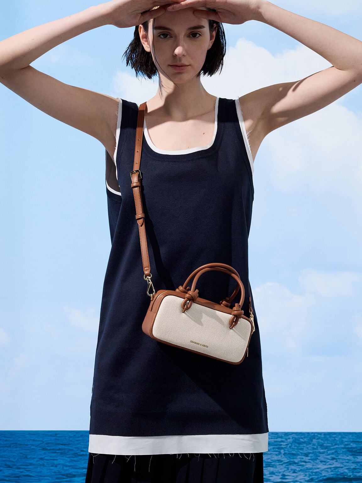 Sammie Canvas Knotted-Handle Boxy Bag - Taupe Canvas | CHARLES & KEITH