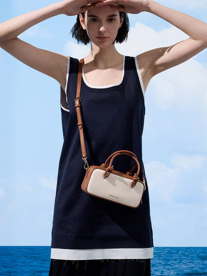 Sammie Canvas Knotted-Handle Boxy Bag - Taupe Canvas | CHARLES & KEITH