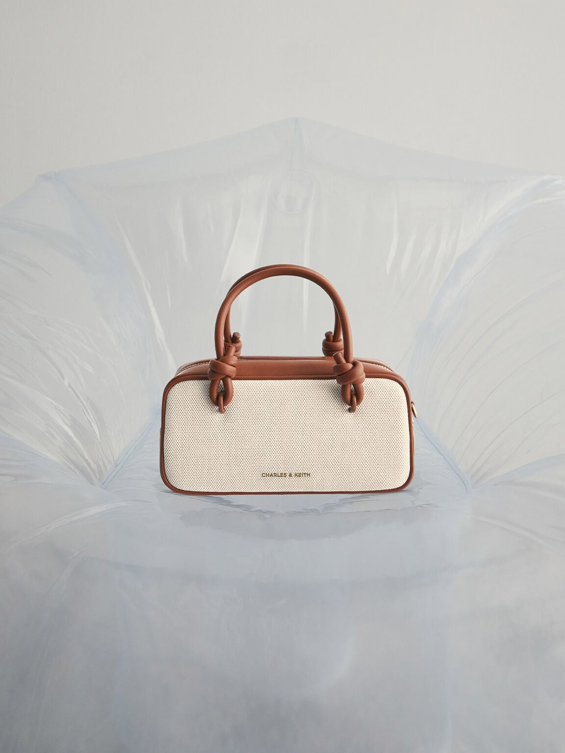 Sammie Canvas Knotted-Handle Boxy Bag - Taupe Canvas | CHARLES & KEITH