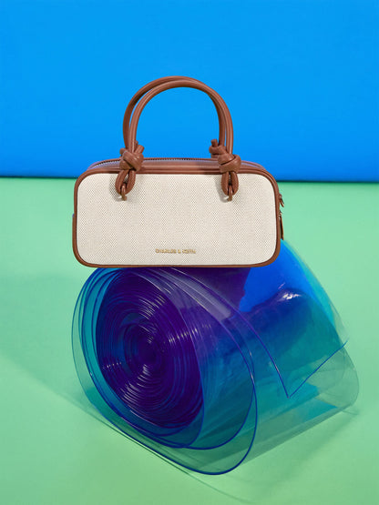 Sammie Canvas Knotted-Handle Boxy Bag - Taupe Canvas | CHARLES & KEITH