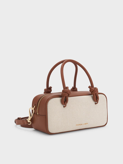 Sammie Canvas Knotted-Handle Boxy Bag - Taupe Canvas | CHARLES & KEITH