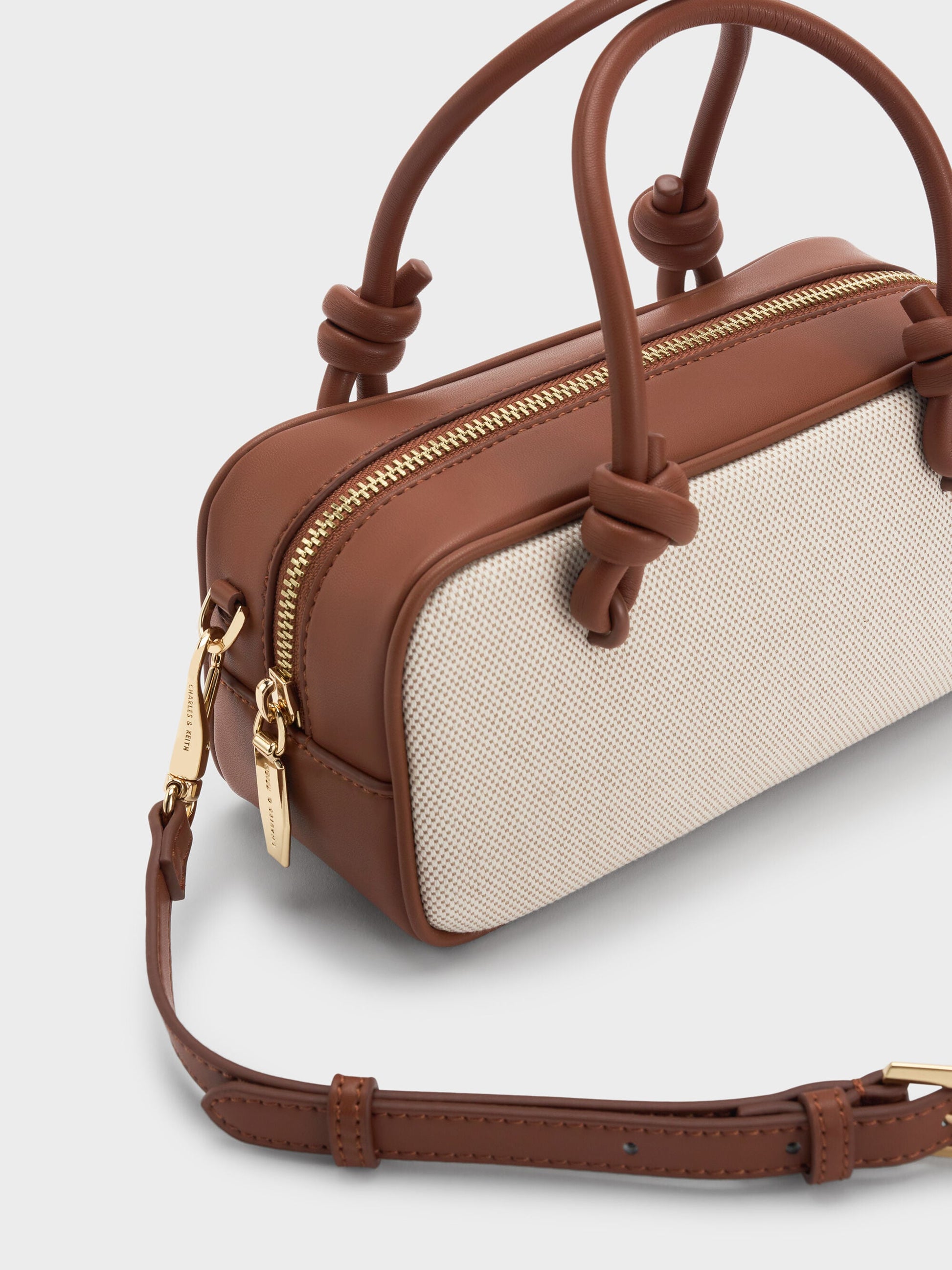 Sammie Canvas Knotted-Handle Boxy Bag - Taupe Canvas | CHARLES & KEITH