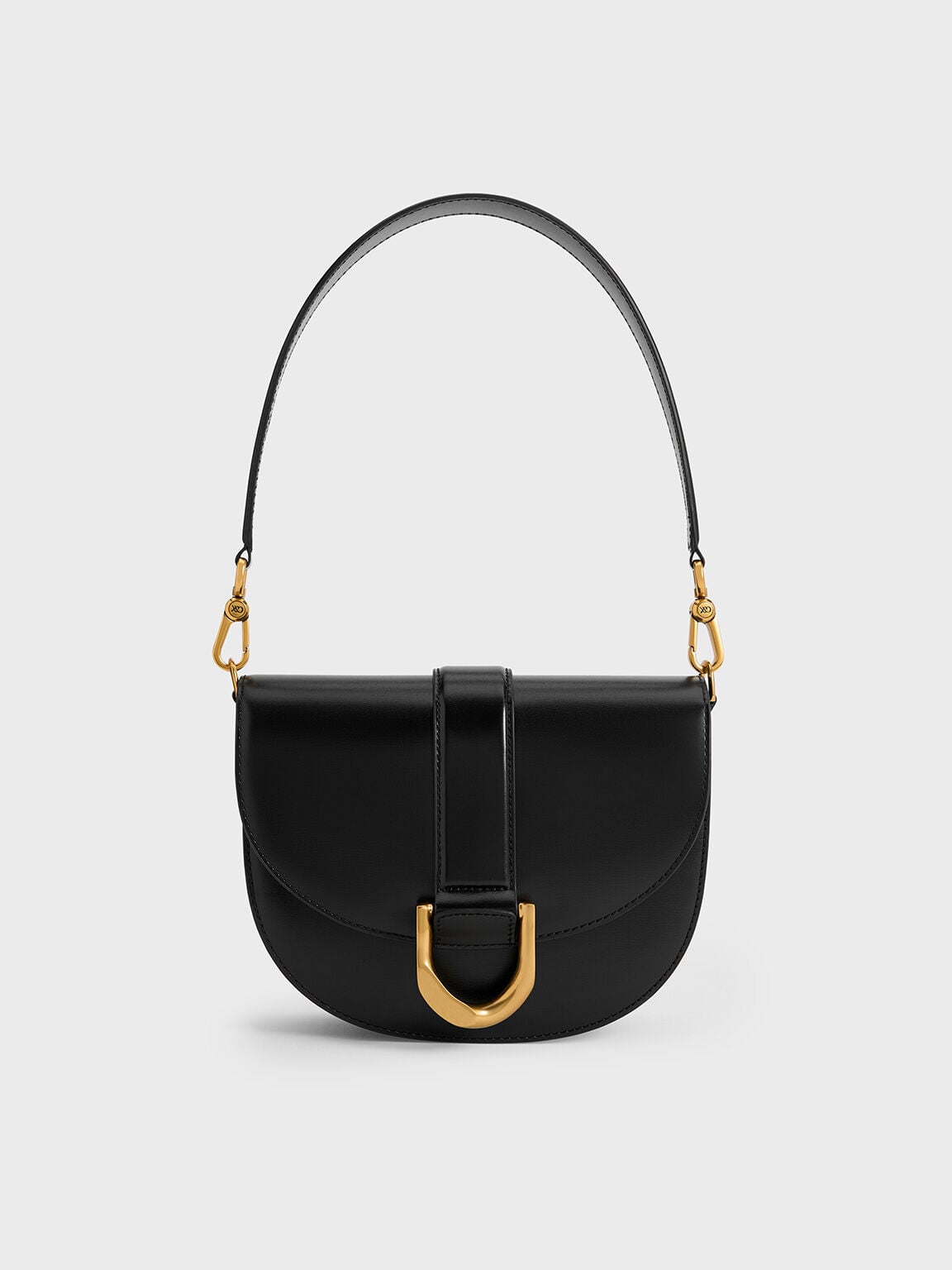 Gabine Leather Saddle Bag - Black | CHARLES & KEITH