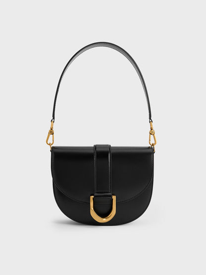 Gabine Leather Saddle Bag - Black | CHARLES & KEITH
