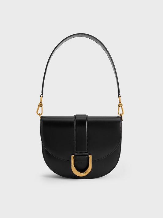 Gabine Leather Saddle Bag - Black | CHARLES & KEITH
