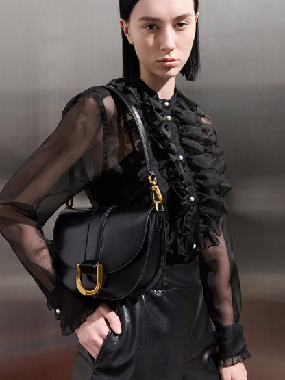 Gabine Leather Saddle Bag - Black | CHARLES & KEITH