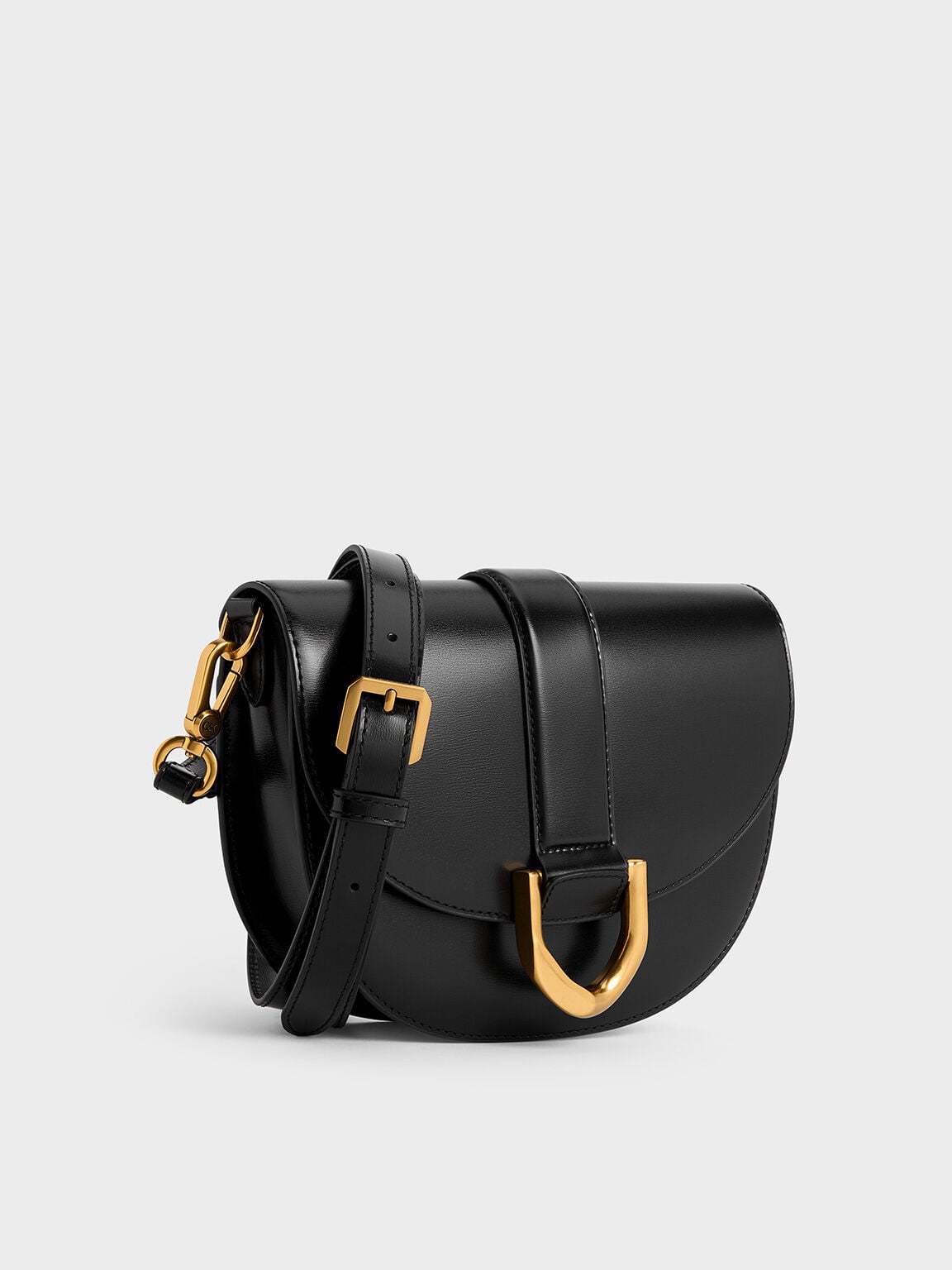 Gabine Leather Saddle Bag - Black | CHARLES & KEITH