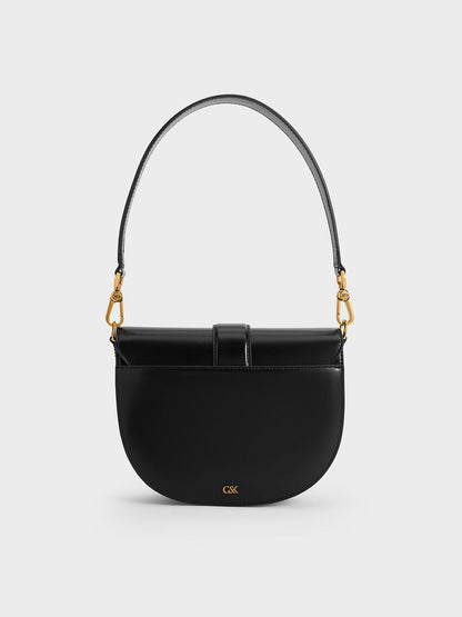 Gabine Leather Saddle Bag - Black | CHARLES & KEITH
