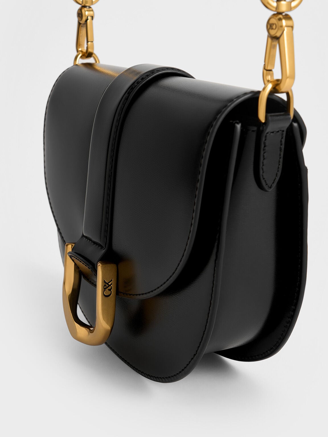Gabine Leather Saddle Bag - Black | CHARLES & KEITH