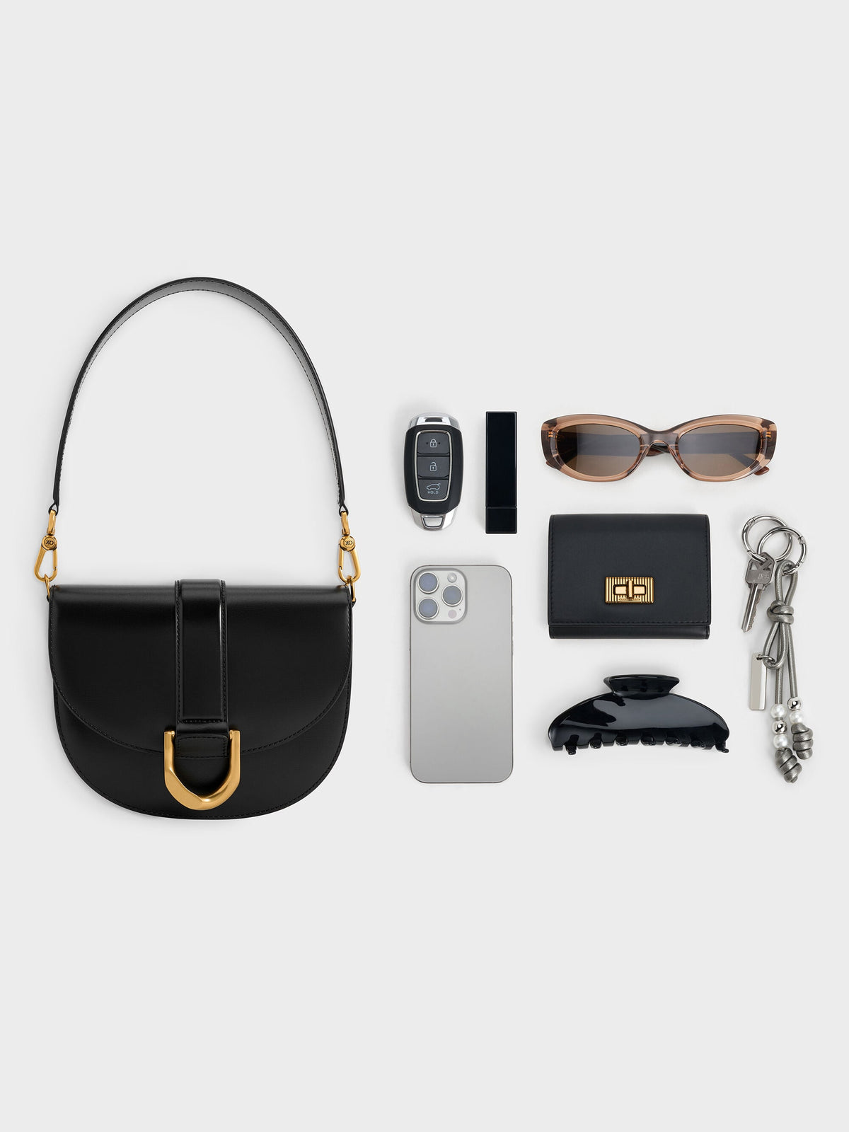 Gabine Leather Saddle Bag - Black | CHARLES & KEITH