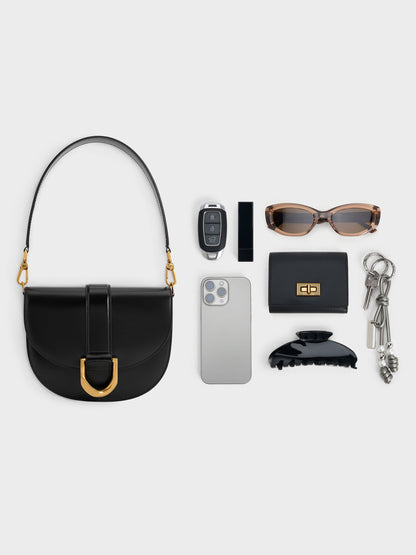 Gabine Leather Saddle Bag - Black | CHARLES & KEITH