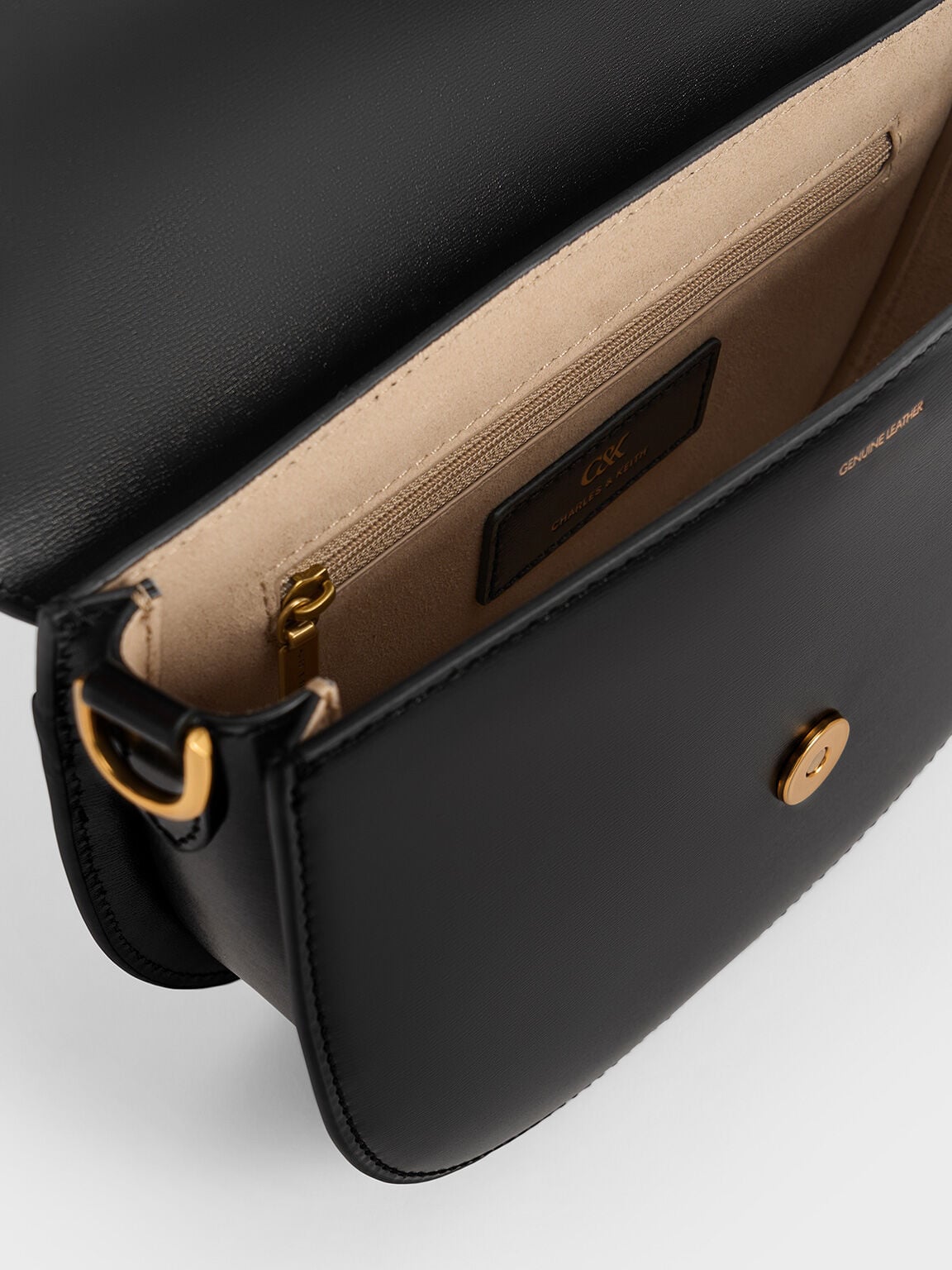 Gabine Leather Saddle Bag - Black | CHARLES & KEITH