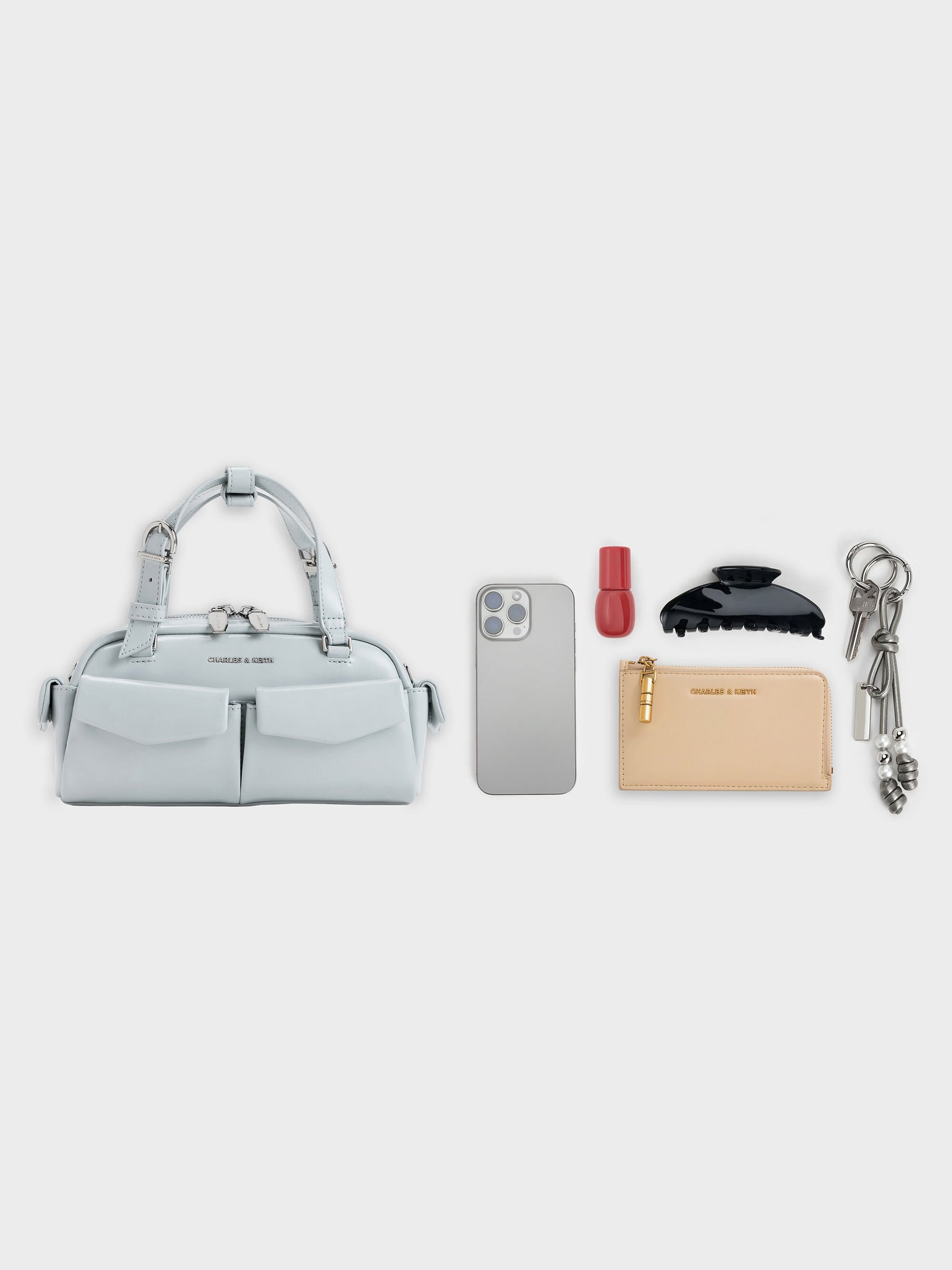 Rachel Multi-Pocket Bowling Bag - Sea Salt Blue | CHARLES & KEITH