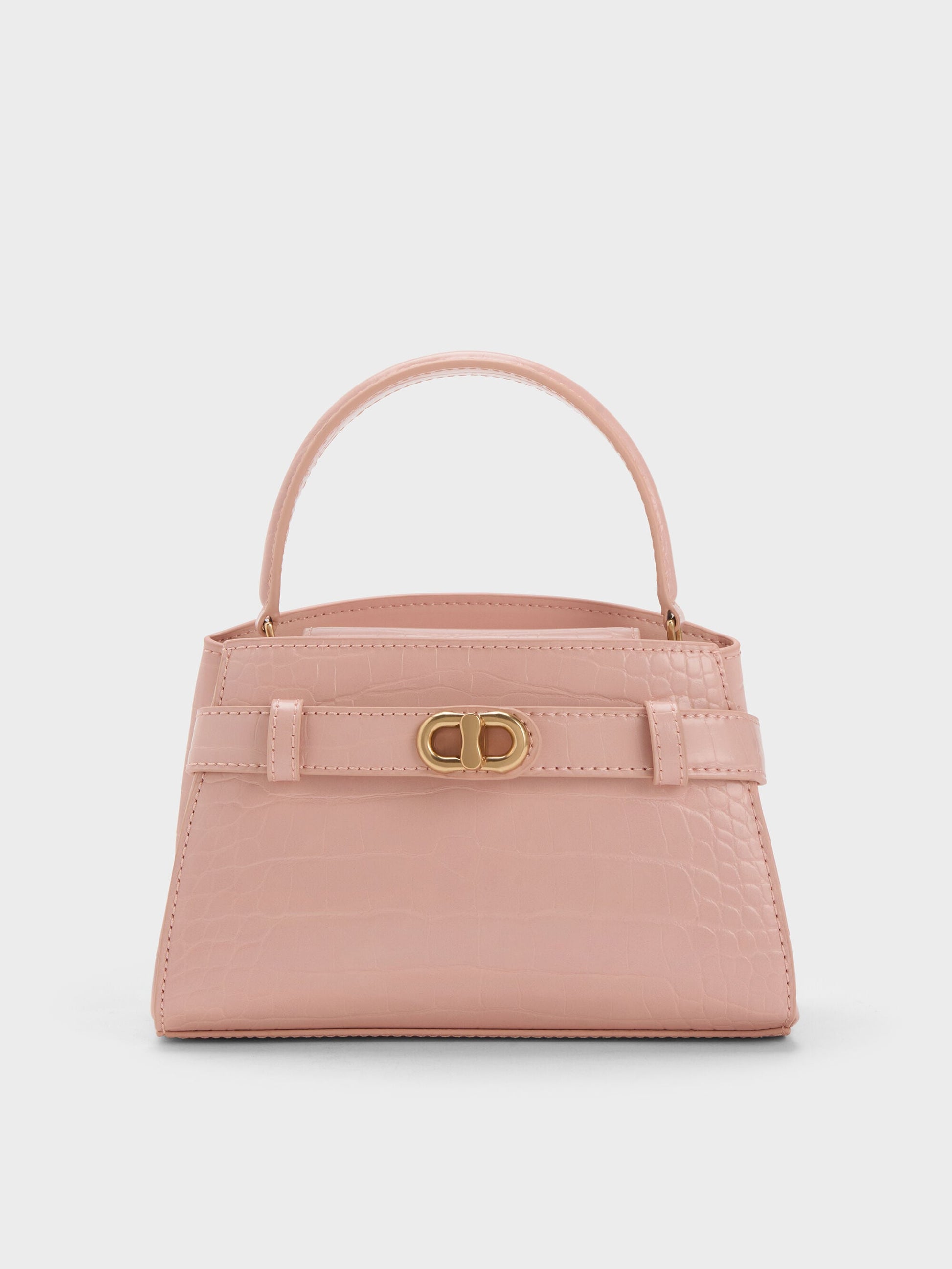 Aubrielle Croc-Effect Belted Top Handle Bag - Light Pink | CHARLES & KEITH