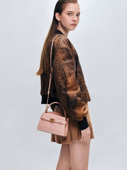 Aubrielle Croc-Effect Belted Top Handle Bag - Light Pink | CHARLES & KEITH