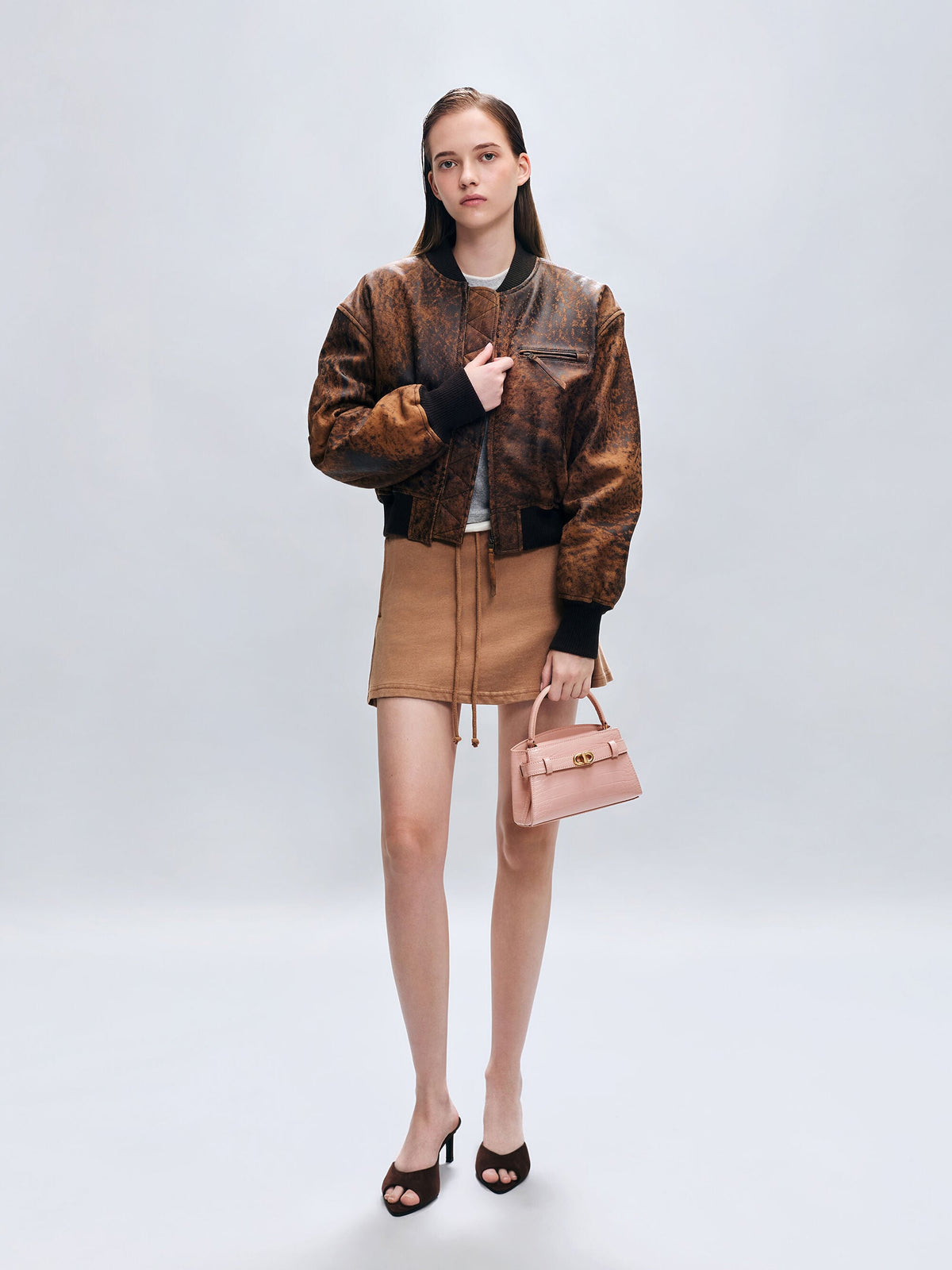 Aubrielle Croc-Effect Belted Top Handle Bag - Light Pink | CHARLES & KEITH