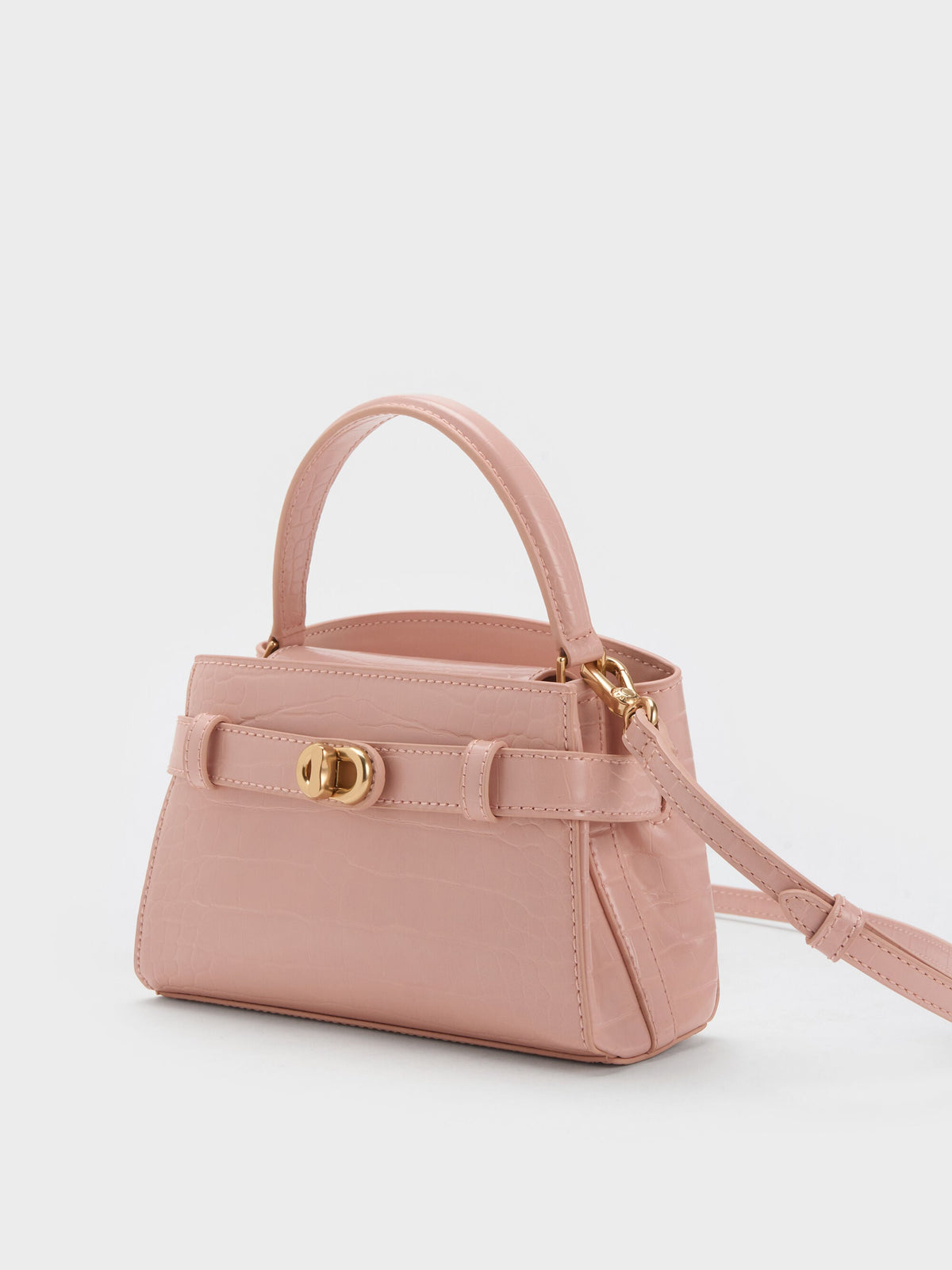 Aubrielle Croc-Effect Belted Top Handle Bag - Light Pink | CHARLES & KEITH