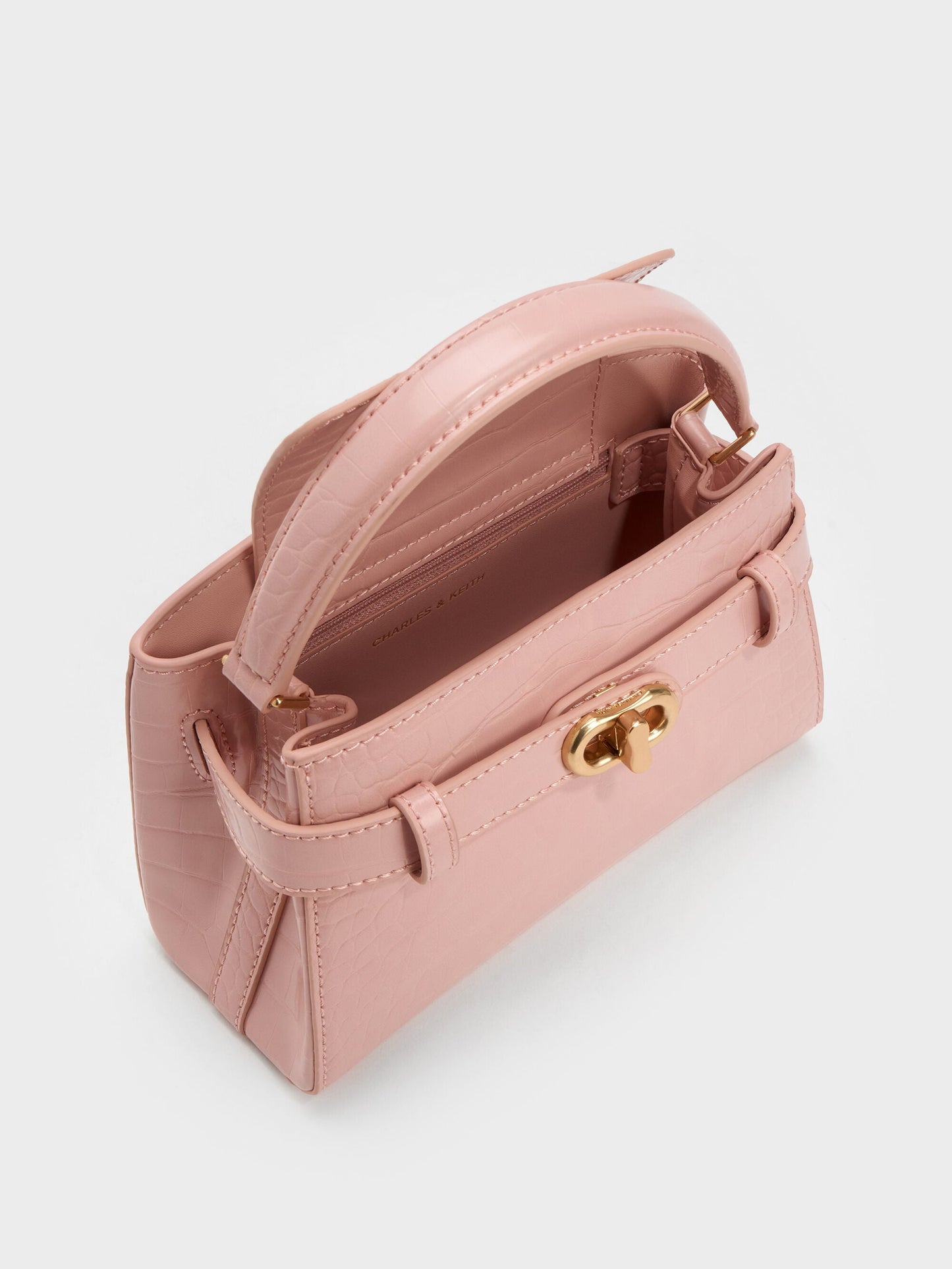 Aubrielle Croc-Effect Belted Top Handle Bag - Light Pink | CHARLES & KEITH