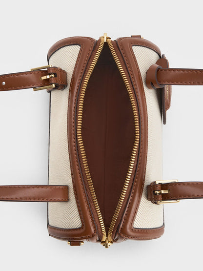 Enola Canvas Bowling Bag - Chocolate | CHARLES & KEITH