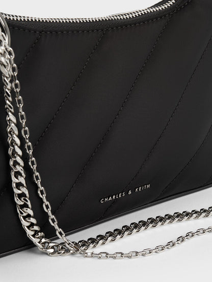 Philomena Nylon Puffy Chain-Strap Crossbody Bag - Noir | CHARLES & KEITH