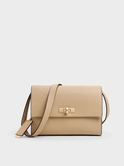 Chance Turn-Lock Crossbody Bag - Nutmeg Beige | CHARLES & KEITH