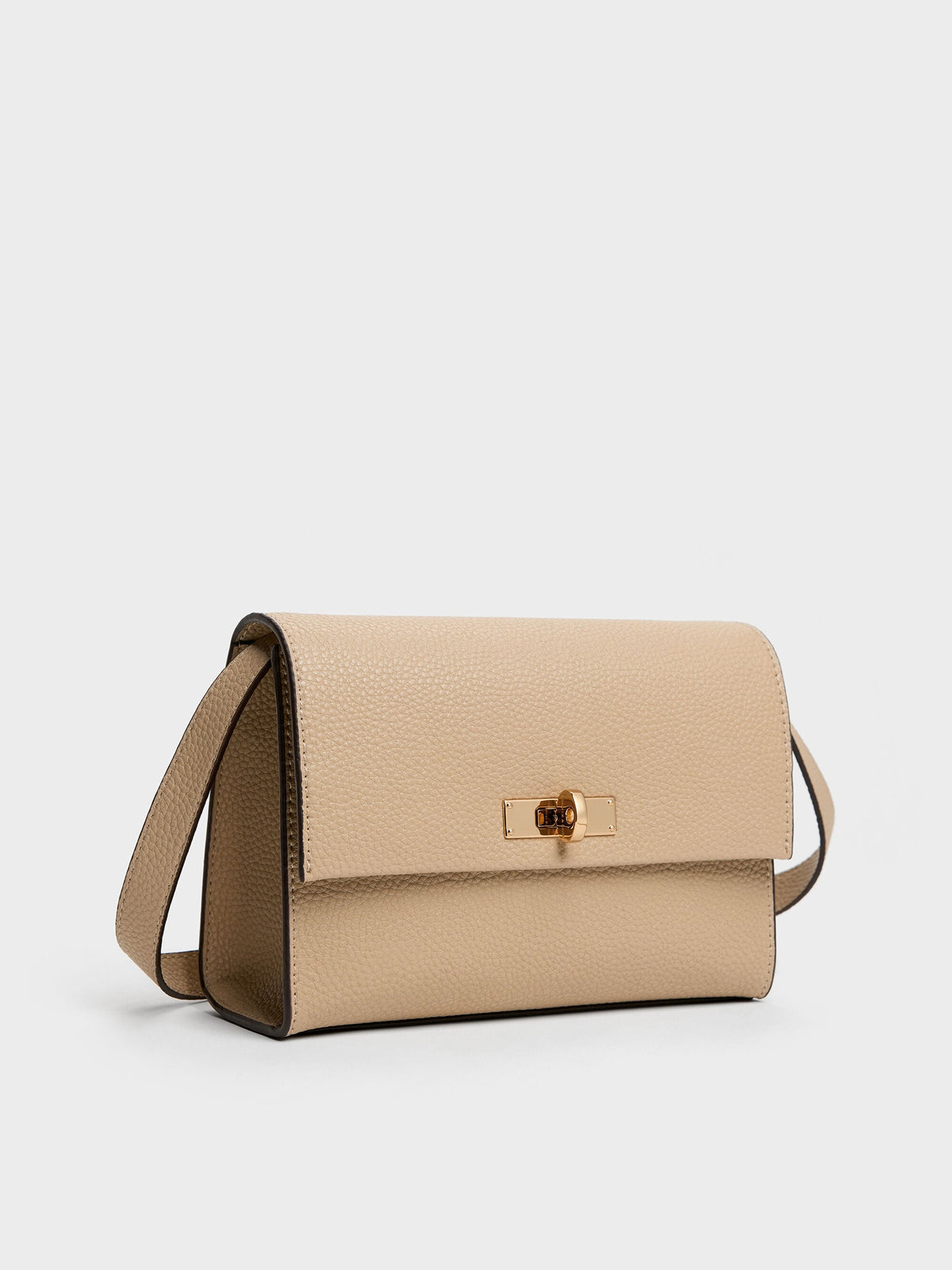 Chance Turn-Lock Crossbody Bag - Nutmeg Beige | CHARLES & KEITH
