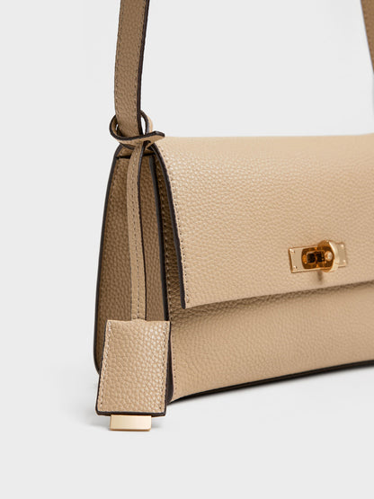 Chance Turn-Lock Crossbody Bag - Nutmeg Beige | CHARLES & KEITH
