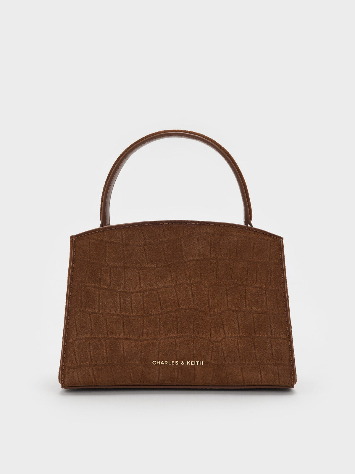 Aubrielle Croc-Effect Belted Top Handle Bag - Chocolate | CHARLES & KEITH