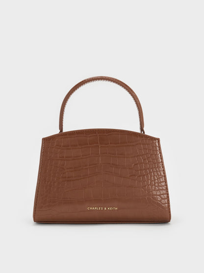 Aubrielle Croc-Effect Belted Top Handle Bag - Chocolate Croco | CHARLES & KEITH