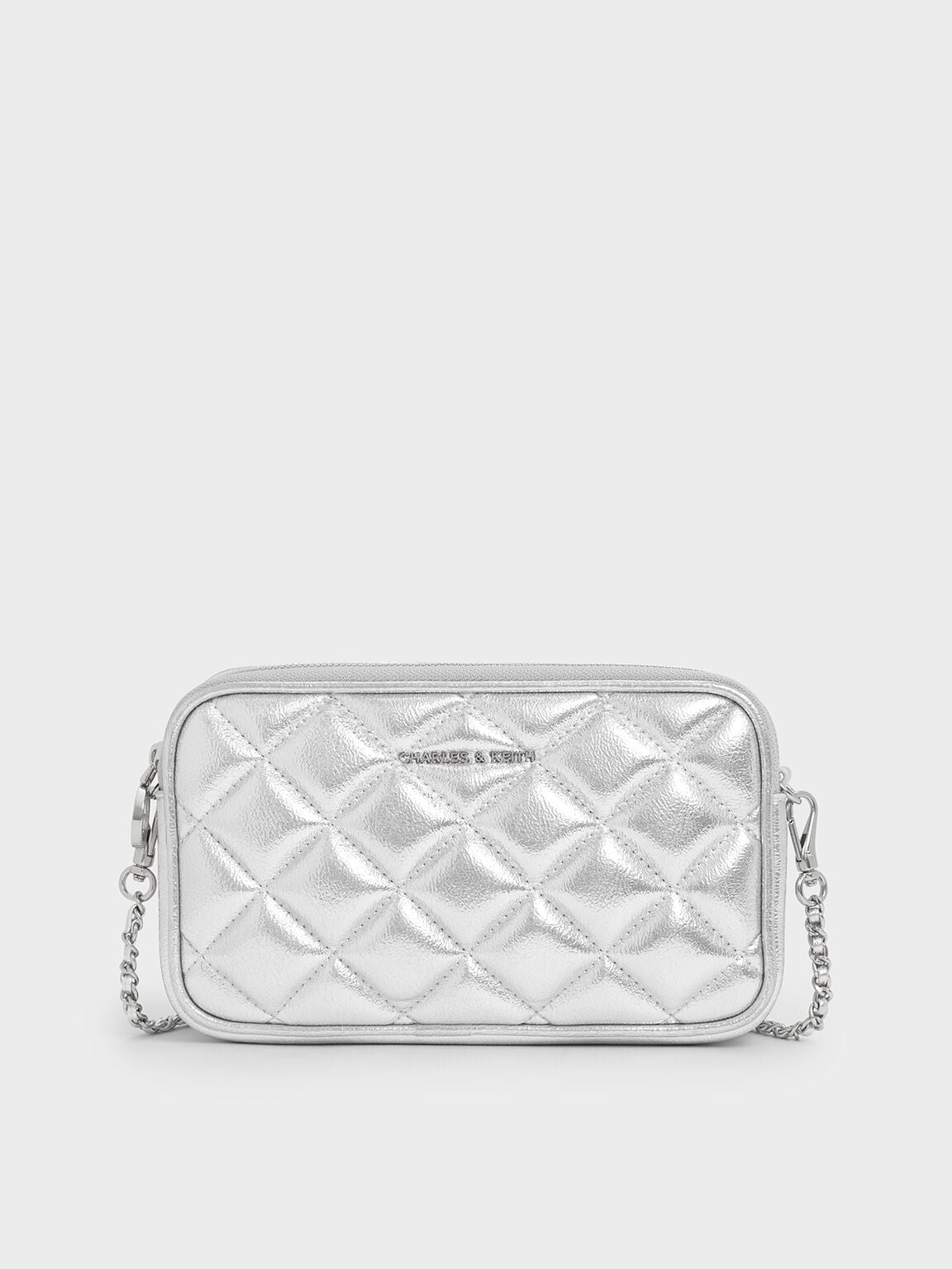 Mini Apfra Quilted Crossbody Bag - Silver | CHARLES & KEITH