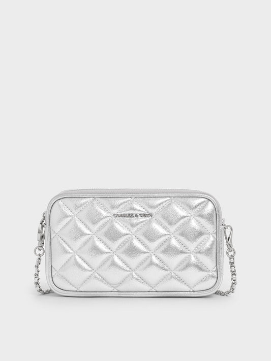 Mini Apfra Quilted Crossbody Bag - Silver | CHARLES & KEITH