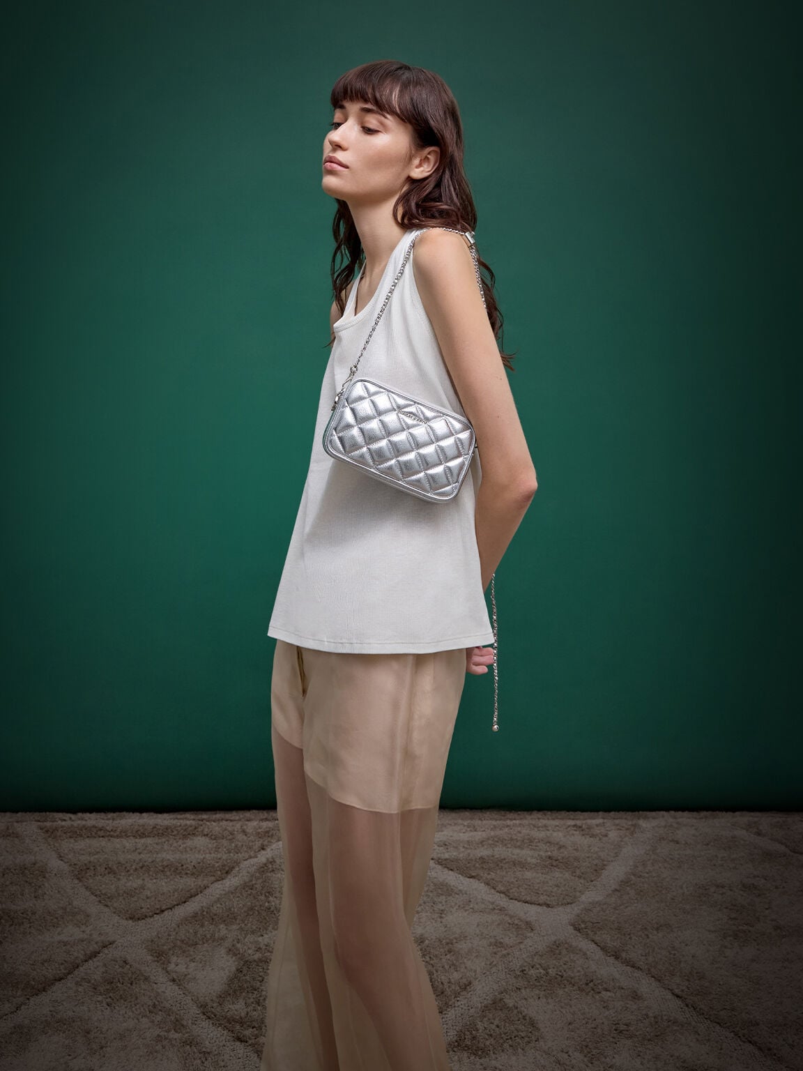 Mini Apfra Quilted Crossbody Bag - Silver | CHARLES & KEITH