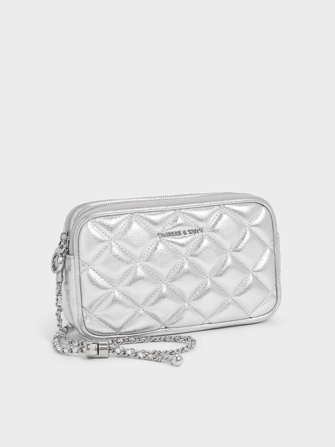 Mini Apfra Quilted Crossbody Bag - Silver | CHARLES & KEITH