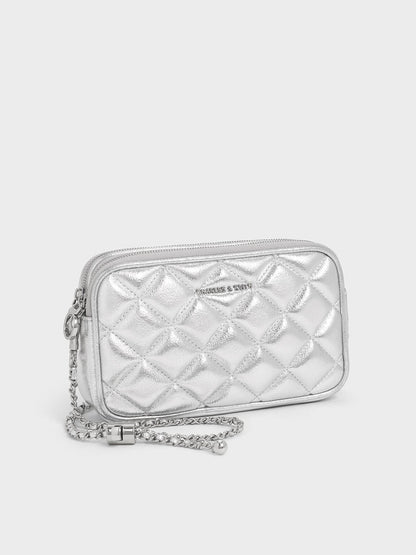 Mini Apfra Quilted Crossbody Bag - Silver | CHARLES & KEITH