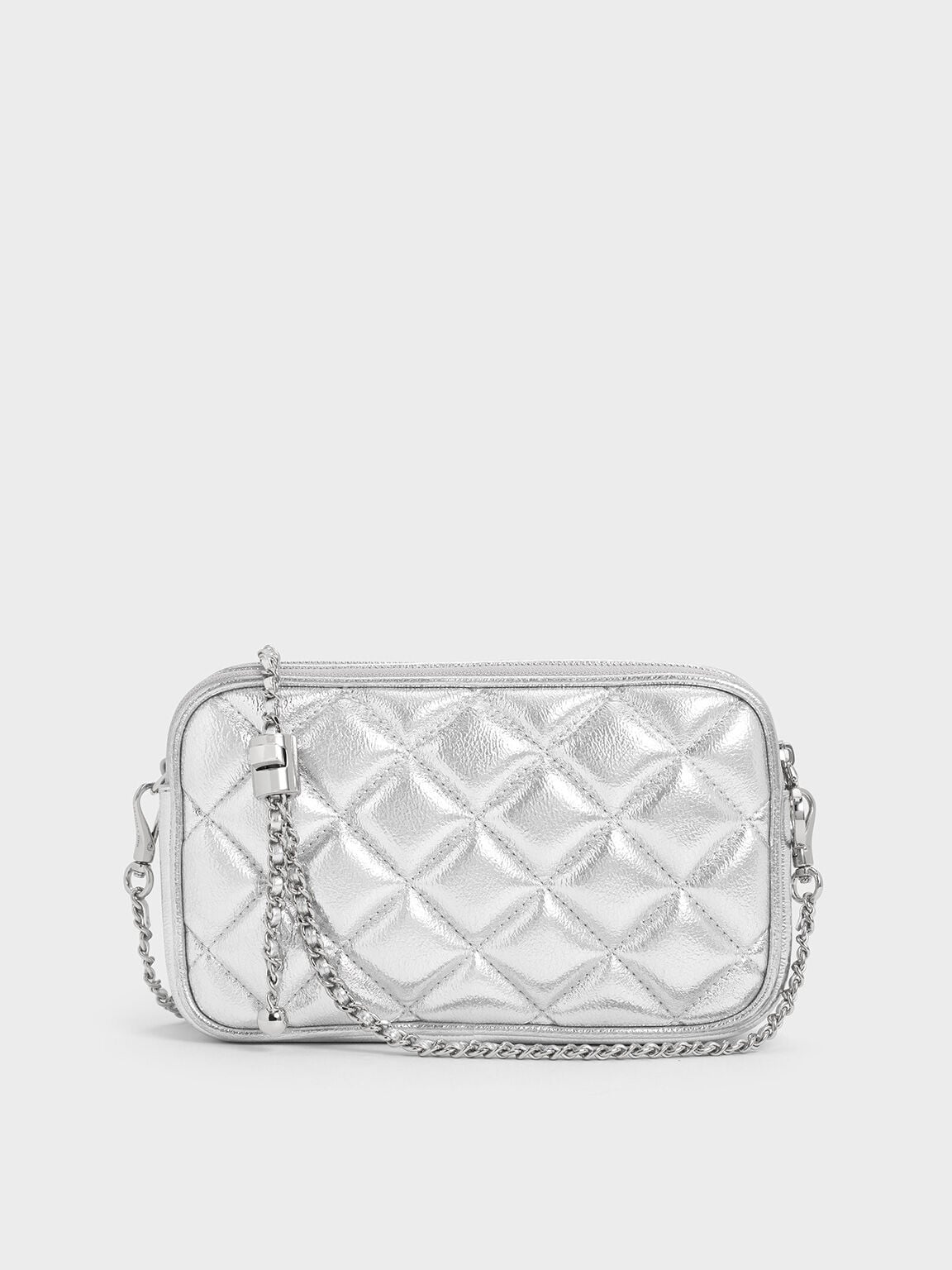 Mini Apfra Quilted Crossbody Bag - Silver | CHARLES & KEITH