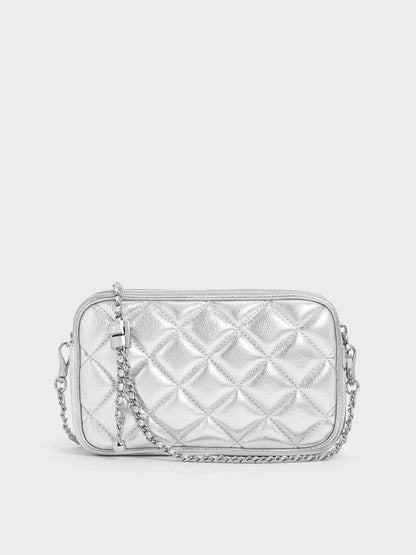 Mini Apfra Quilted Crossbody Bag - Silver | CHARLES & KEITH