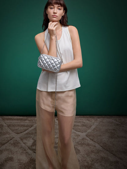 Mini Apfra Quilted Crossbody Bag - Silver | CHARLES & KEITH