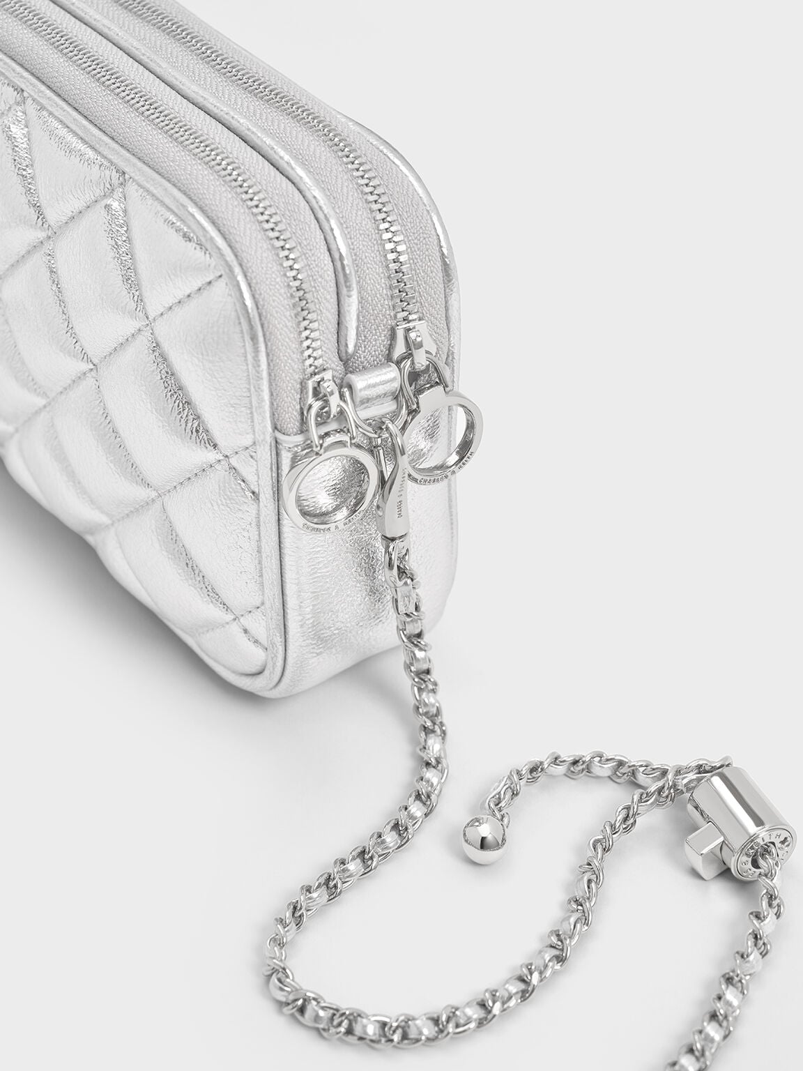 Mini Apfra Quilted Crossbody Bag - Silver | CHARLES & KEITH