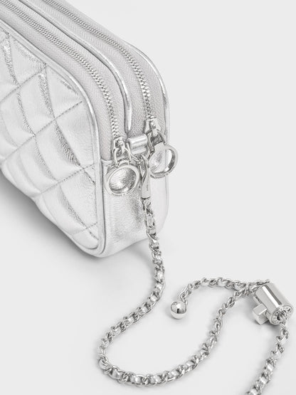 Mini Apfra Quilted Crossbody Bag - Silver | CHARLES & KEITH