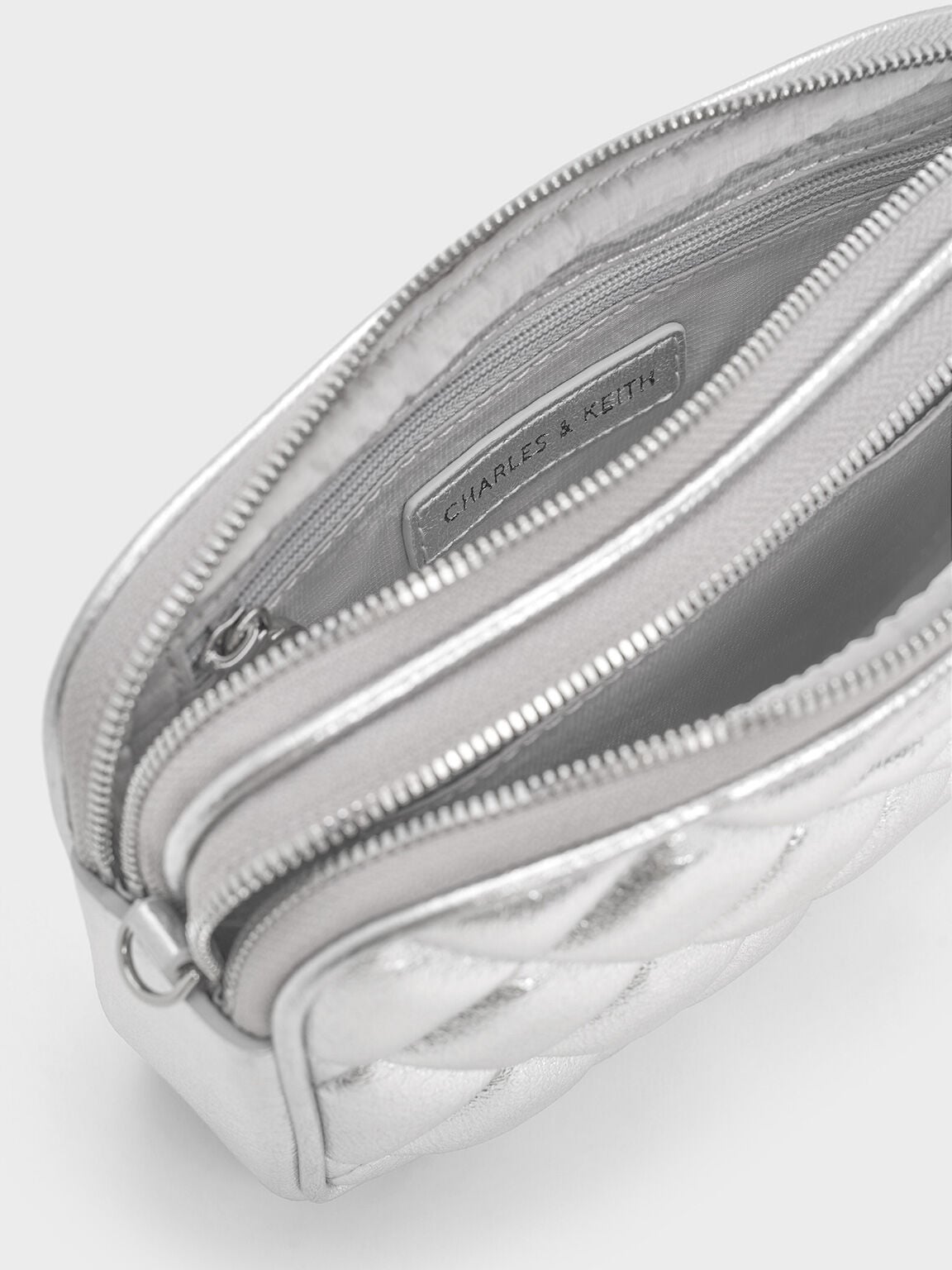 Mini Apfra Quilted Crossbody Bag - Silver | CHARLES & KEITH