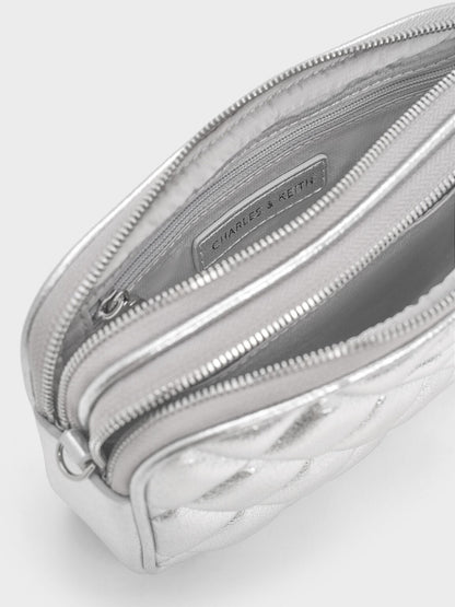 Mini Apfra Quilted Crossbody Bag - Silver | CHARLES & KEITH